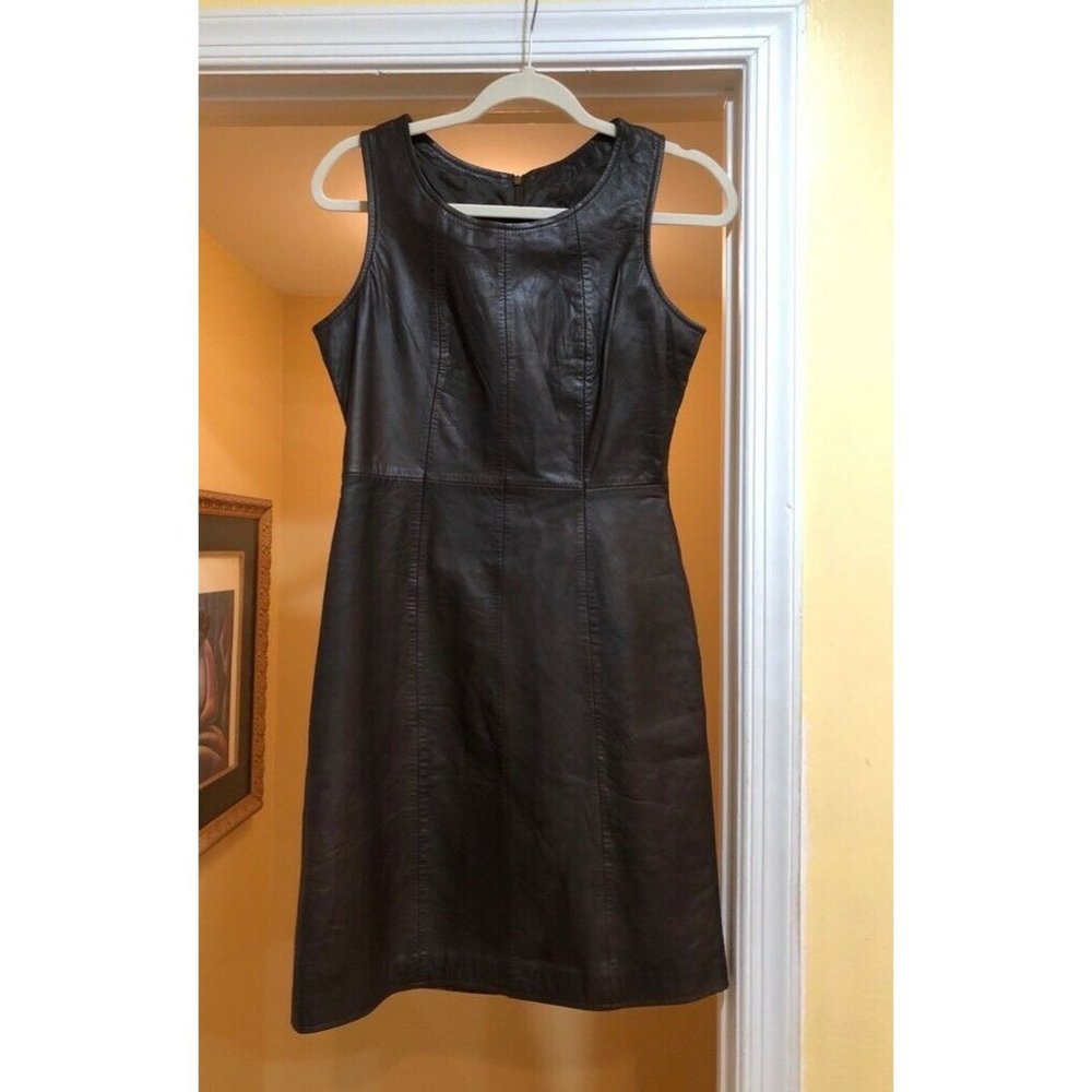 ‘Barneys BLACK’ Leather Brown Shift Dress Lined